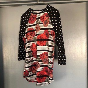 LulaRoe XS floral and polka dot tunic 3/4 sleeves